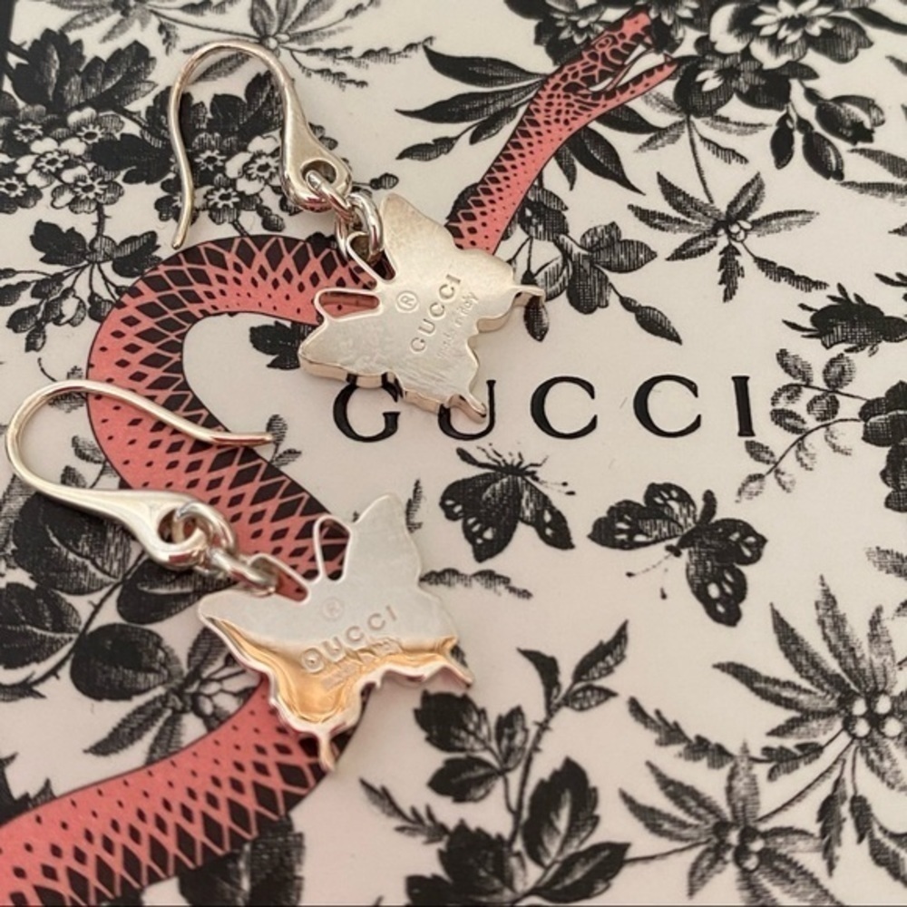 Gucci Luxury Designer Earrings 925 Sterling Silver Butterfly Drop NEW - Picture 10 of 10